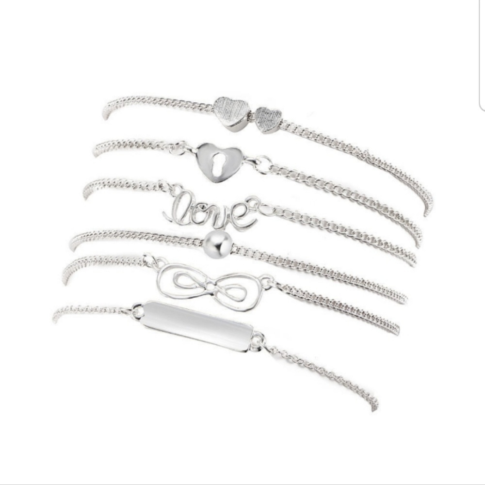 6 PC Silver Charm Bracelet/Anklet Set